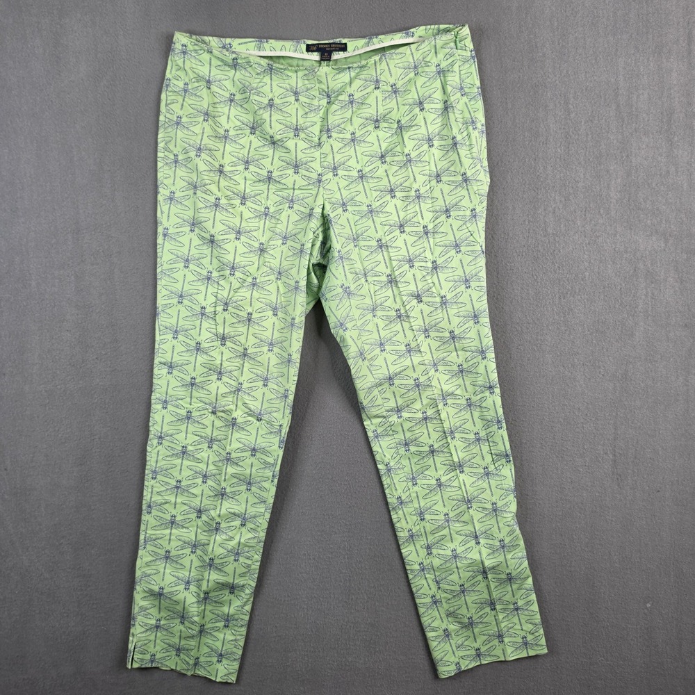 Brooks Brothers 346 Natalie Fit Green Dragonfly Print Ankle Pants Womens Size 10